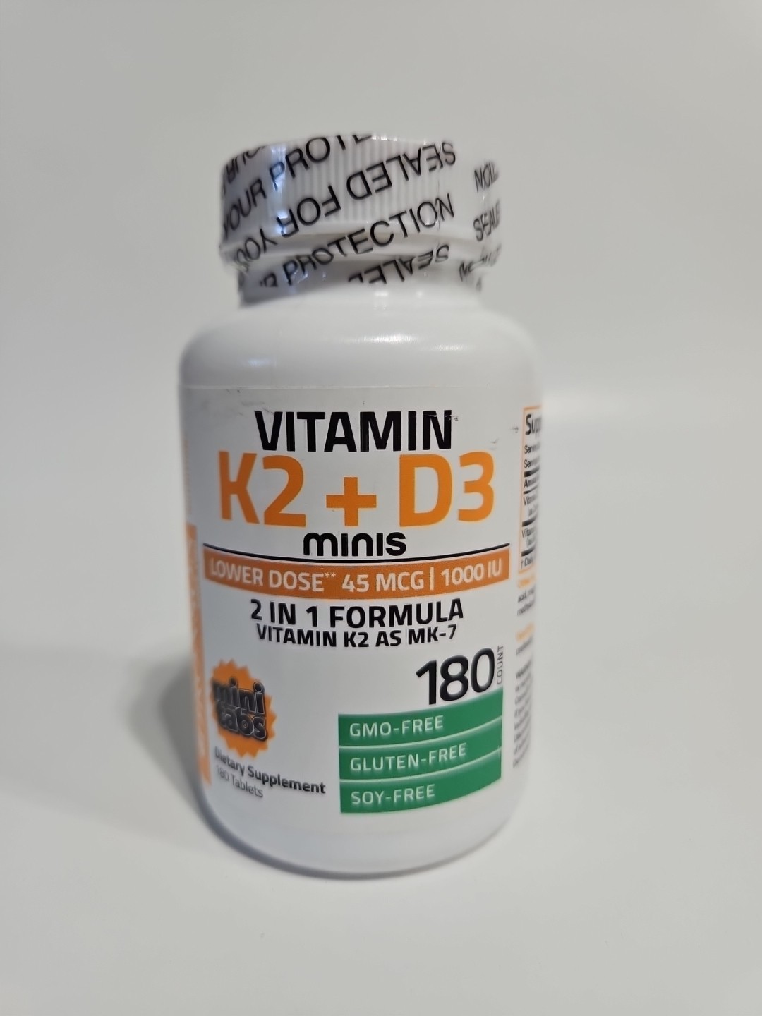Bronson Vitamin K2 (MK7) + D3, Lower Dose 45mcg Vitamin K2 & 1000 IU Vitamin D3