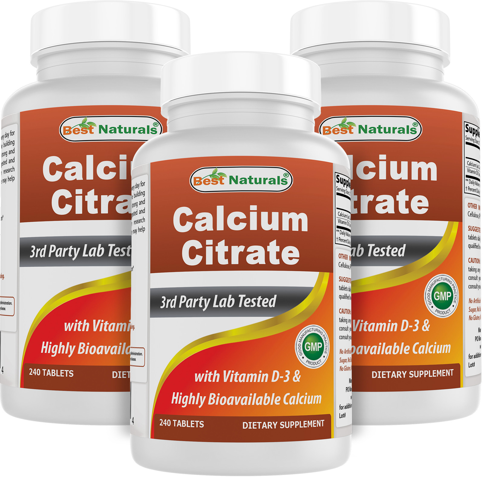 3 Pack Best Naturals Calcium Citrate with Vitamin D3 240 Tablets