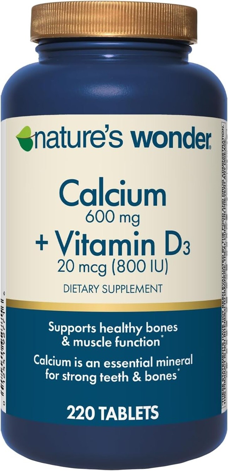Calcium 600 Mg Vitamin D3 800 IU Bone Muscle Nerve Health Support, 220 Tabs