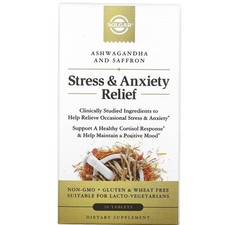 Solgar Stress & Anxiety Relief, Ashwagandha and Saffron, 30 Tablets