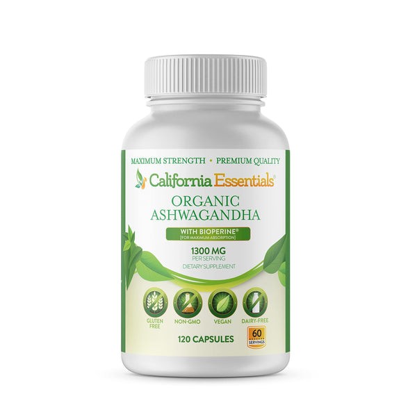 STRESS REDUCING Ashwagandha Supplement (1300 MG) – Organic Root Powder (120ct)