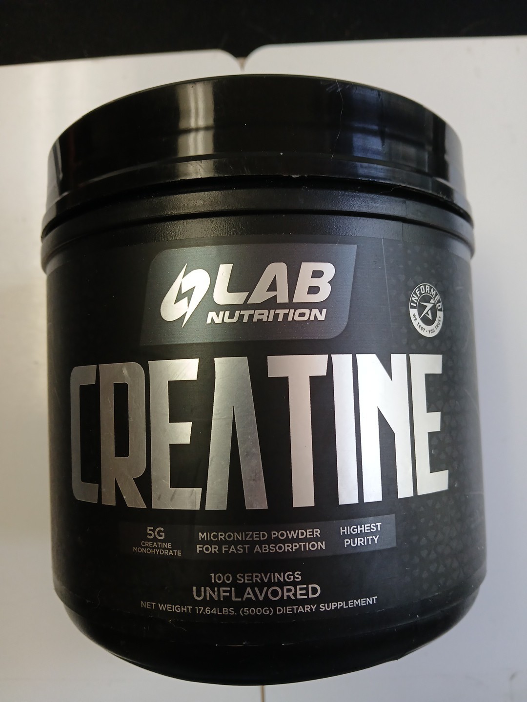Lab Nutrition Unflavored Creatine 500G, 1.1 LBS – 100 Servings Exp 05/2026