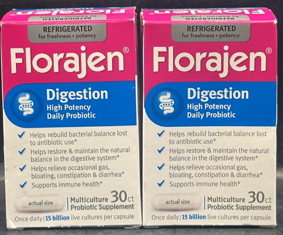 2PK Florajen Digestion Daily Probiotic ~ 30 Capsules EACH ~ EXP 5/27 ~ FAST SHIP