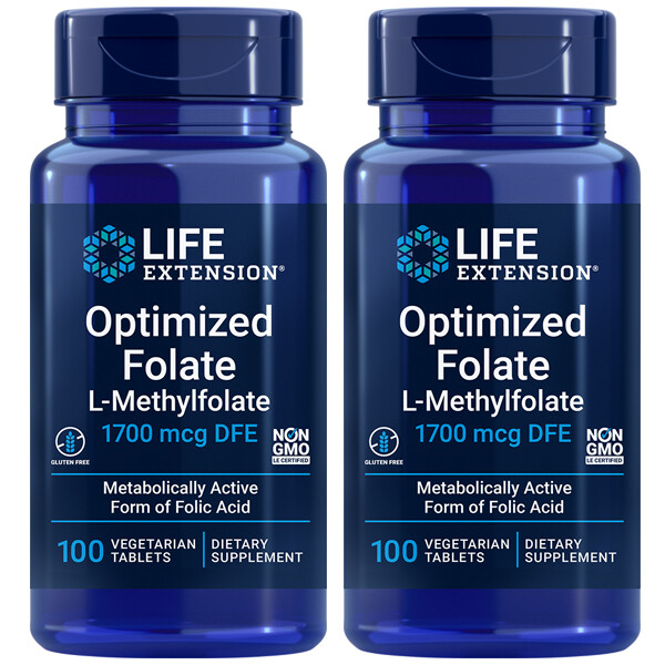 Optimized Folate L-Methylfolate 1700 mcg – 2X100 Veg Tabs Life Extension