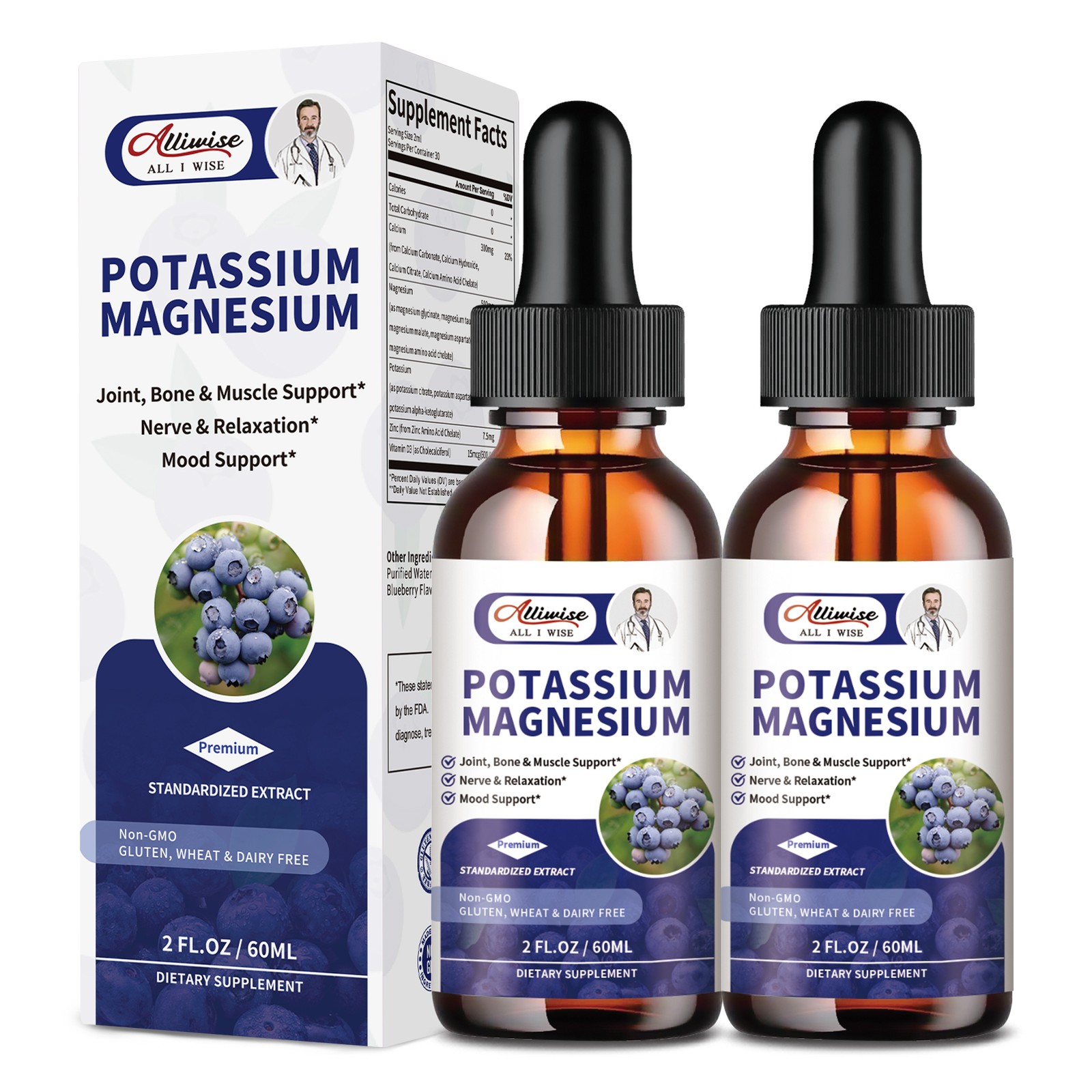 2 Potassium Magnesium Drops High Absorption,Improved Sleep,Stress Anxiety Relief