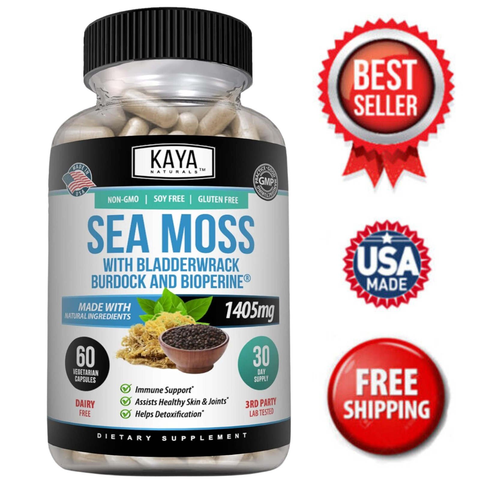 Irish Sea Moss, Bladderwrack & Burdock, Thyroid & Immune Support, Natural Energy