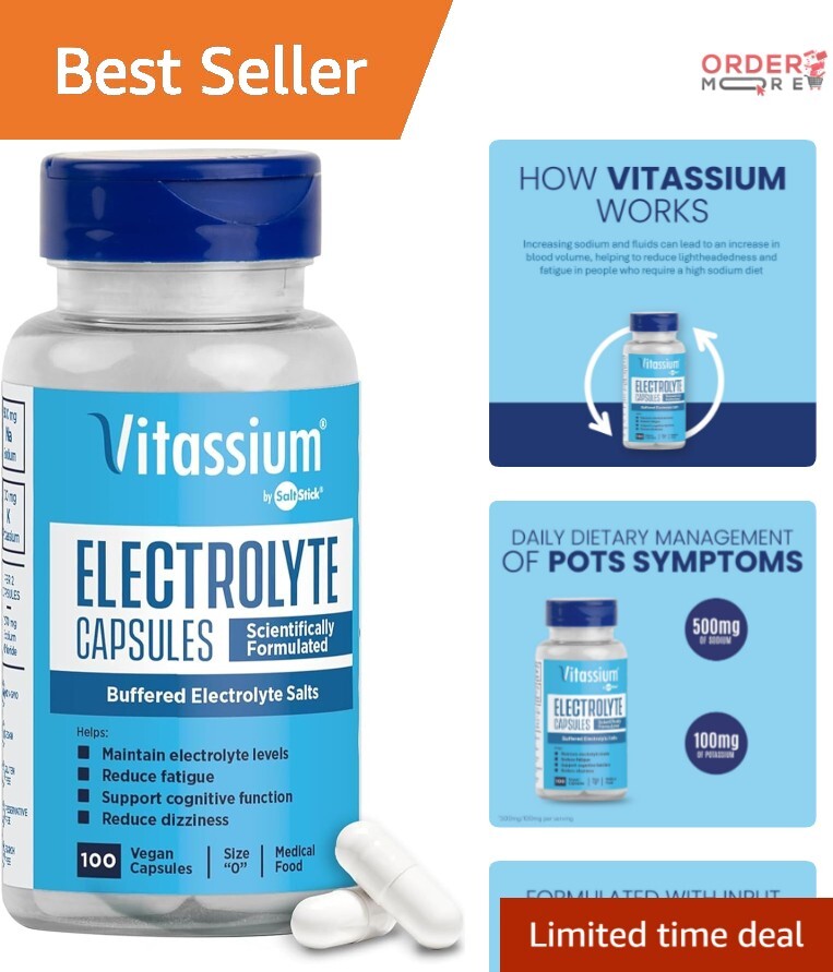Unflavored Electrolyte Capsules: 500mg Sodium and 100mg Potassium – 100 Count