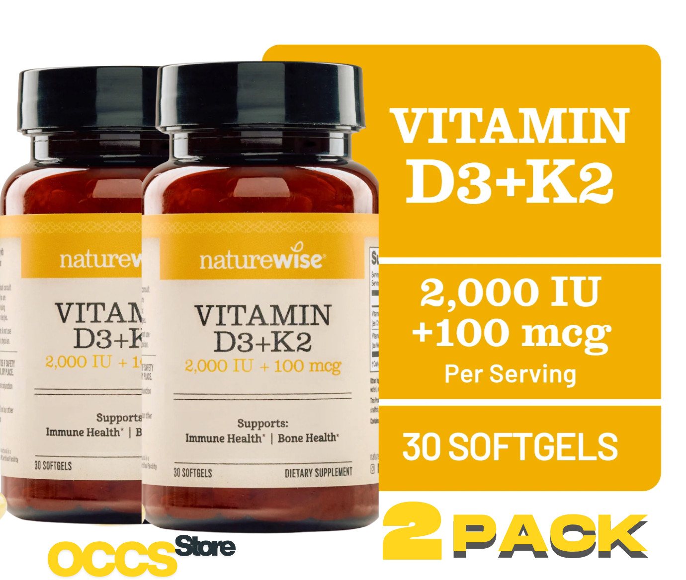 NatureWise Vitamin D3 2000 IU + K2 100mcg Softgels 2-Pack 60-Day Bone Heart