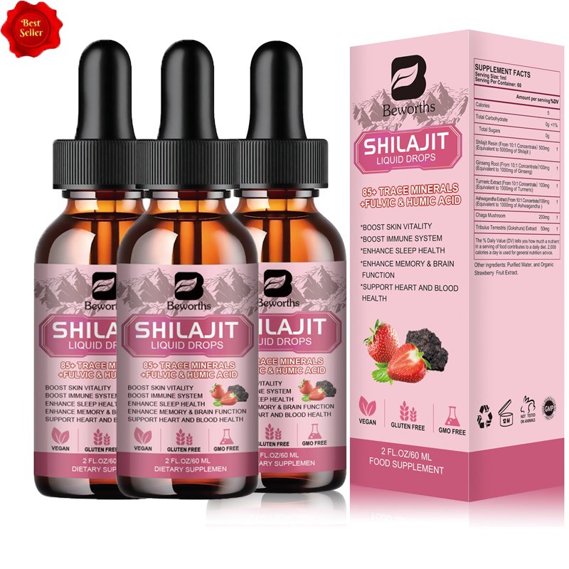 3Pack Organic Himalayan Shilajit Drops 6 in 1 Fulvic Acid Humic Acid VEGAN 60ml