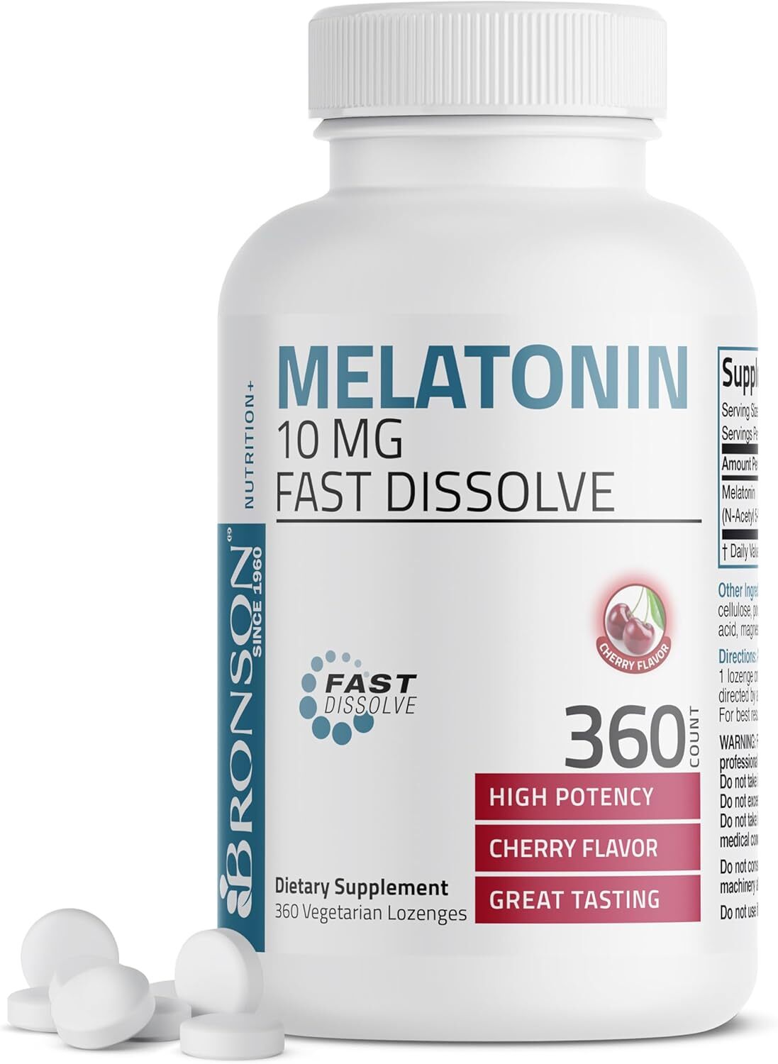 Bronson Melatonin 10mg Fast Dissolve Cherry Flavored 360 Count (Pack of 1)