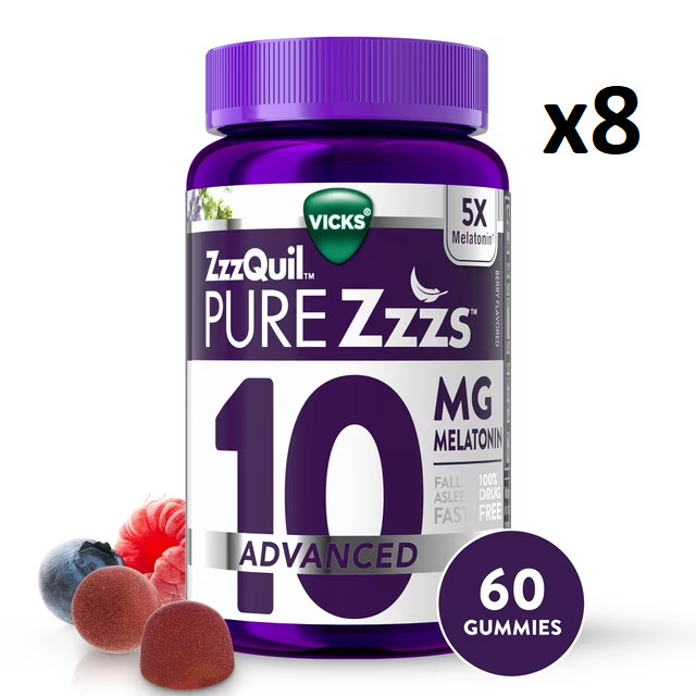 ✅ Vicks ZzzQuil PURE Zzzs, Advan 10Mg Melatonin Gummies, Berry 480Ct *x8 60CT* ✅