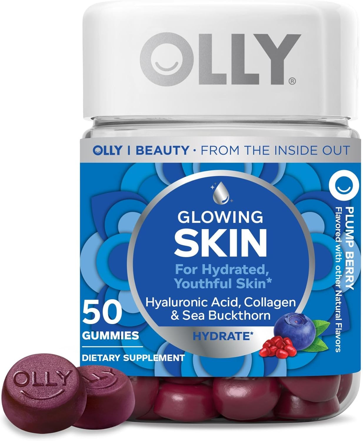 OLLY Glowing Skin Gummy, Hydrated & Youthful Skin,* Hyaluronic Acid, Collagen Pe