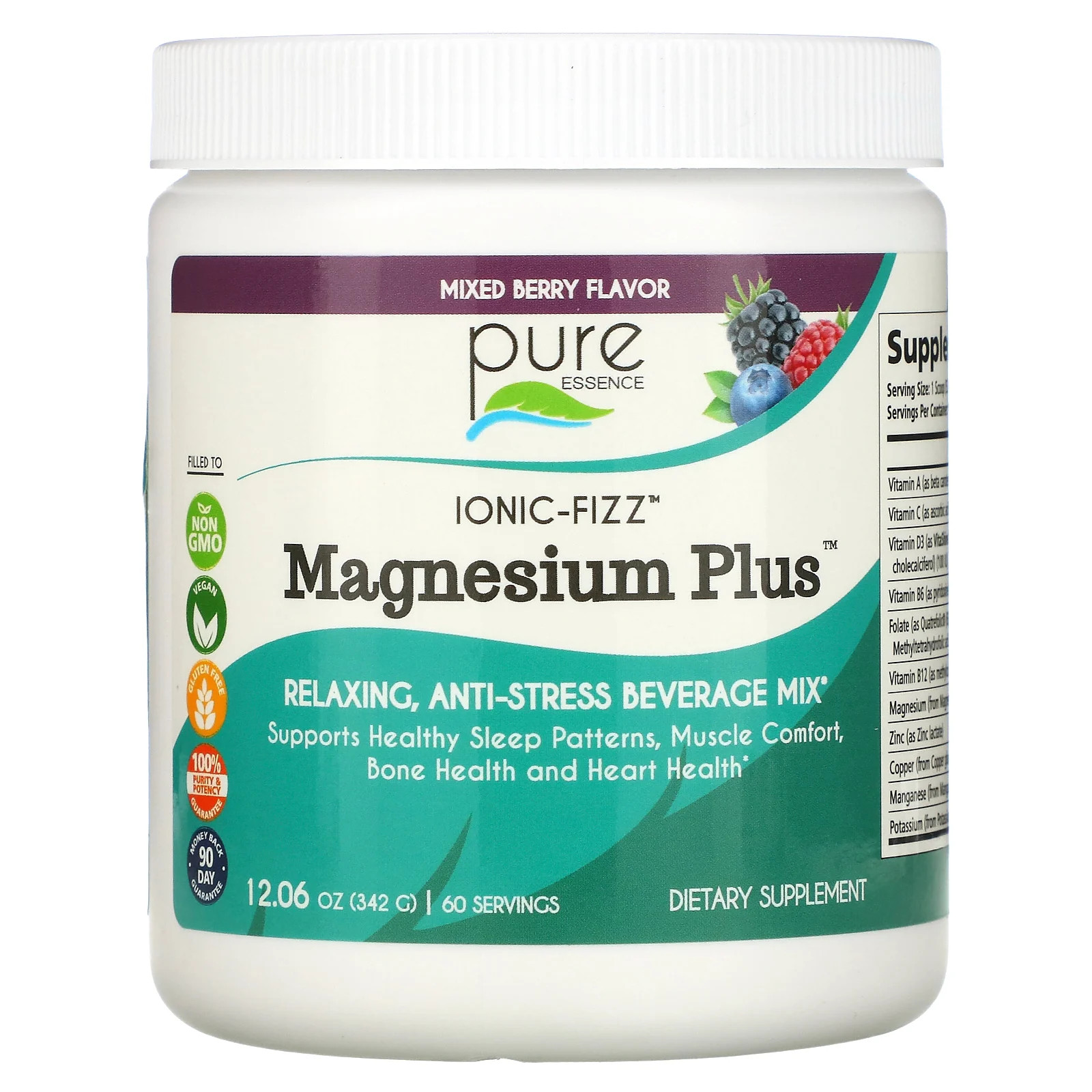 Pure Essence Ionic-Fizz Magnesium Plus Mixed Berry 12 06 oz 342 g Dairy-Free,