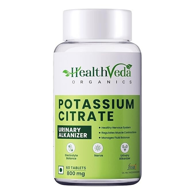 HEALTHVEDA Potassium Citrate 800 Mg 60 Veg Tablets Support Nerve Muscle Joint