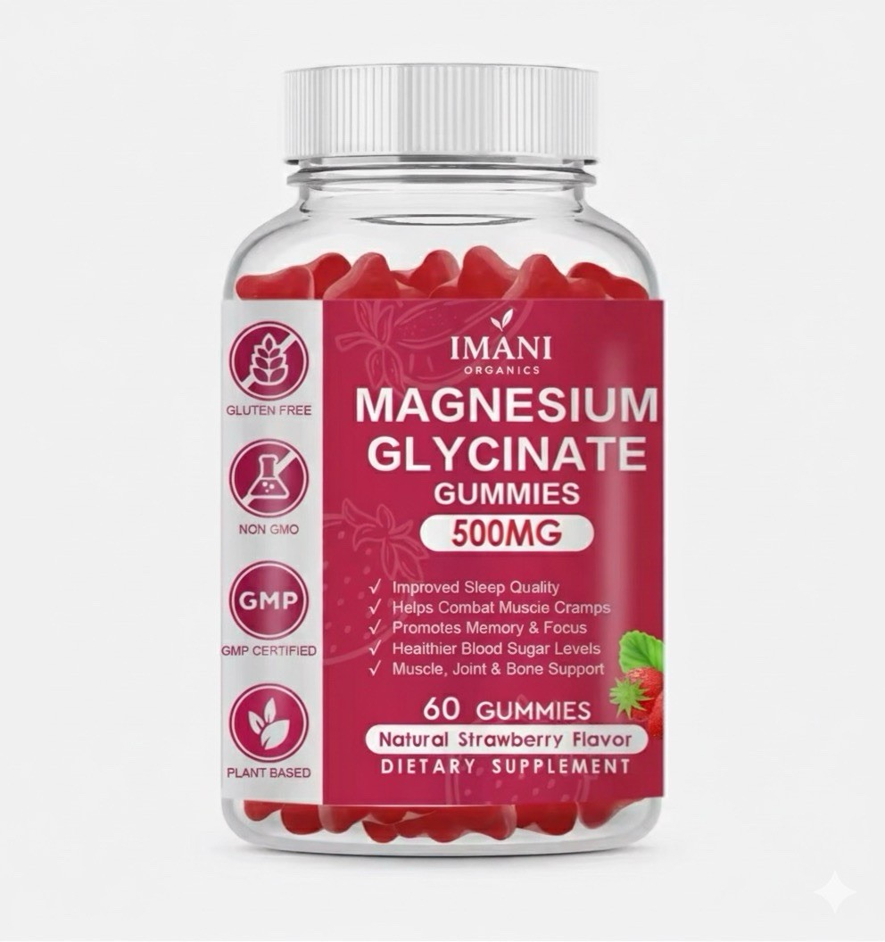IMANI ORGANICS Magnesium Glycinate Gummies 500mg – Strawberry Flavor – 60 Count