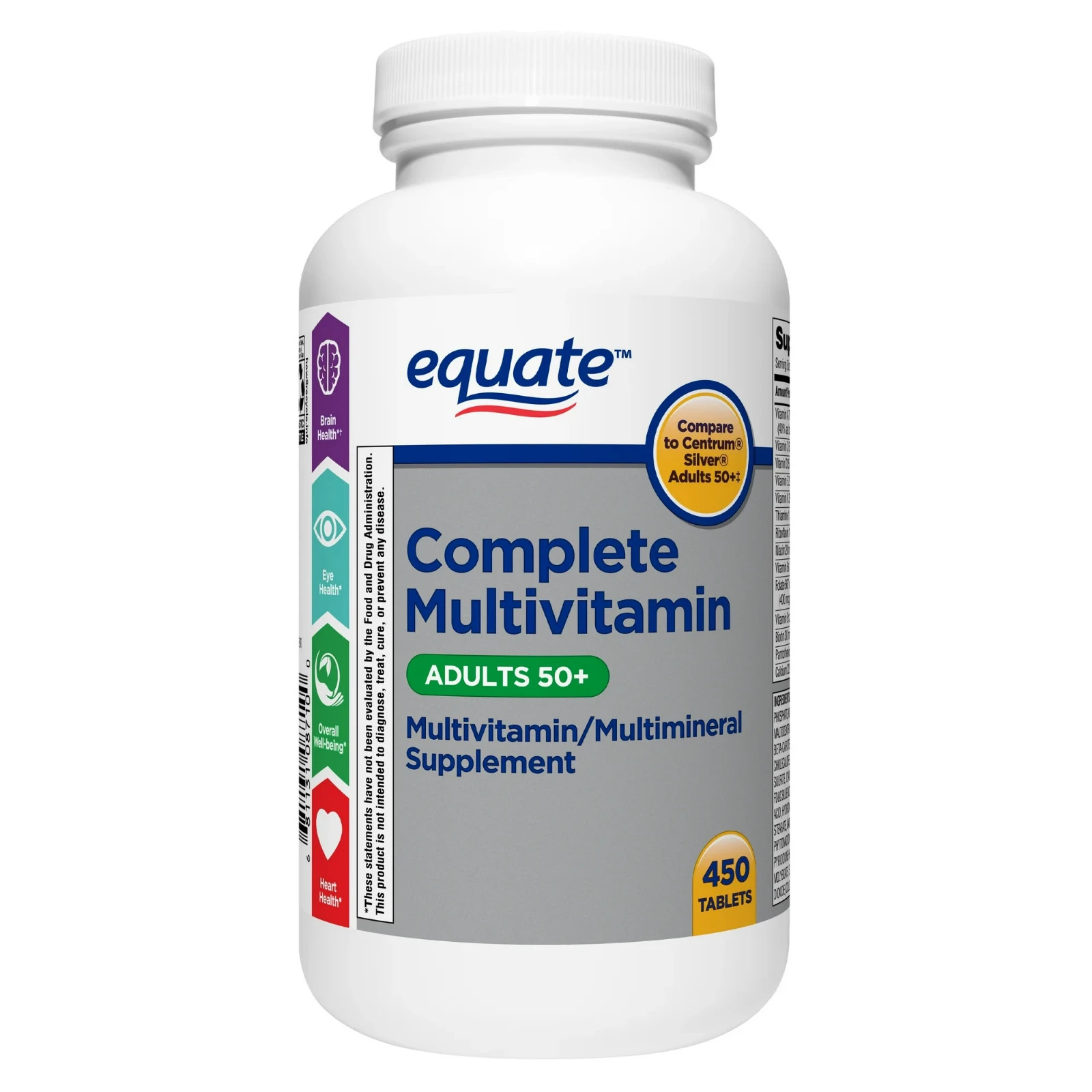 Equate Complete Multivitamin/Multimineral Supplement Tablets, Adults 50+, 450 Co