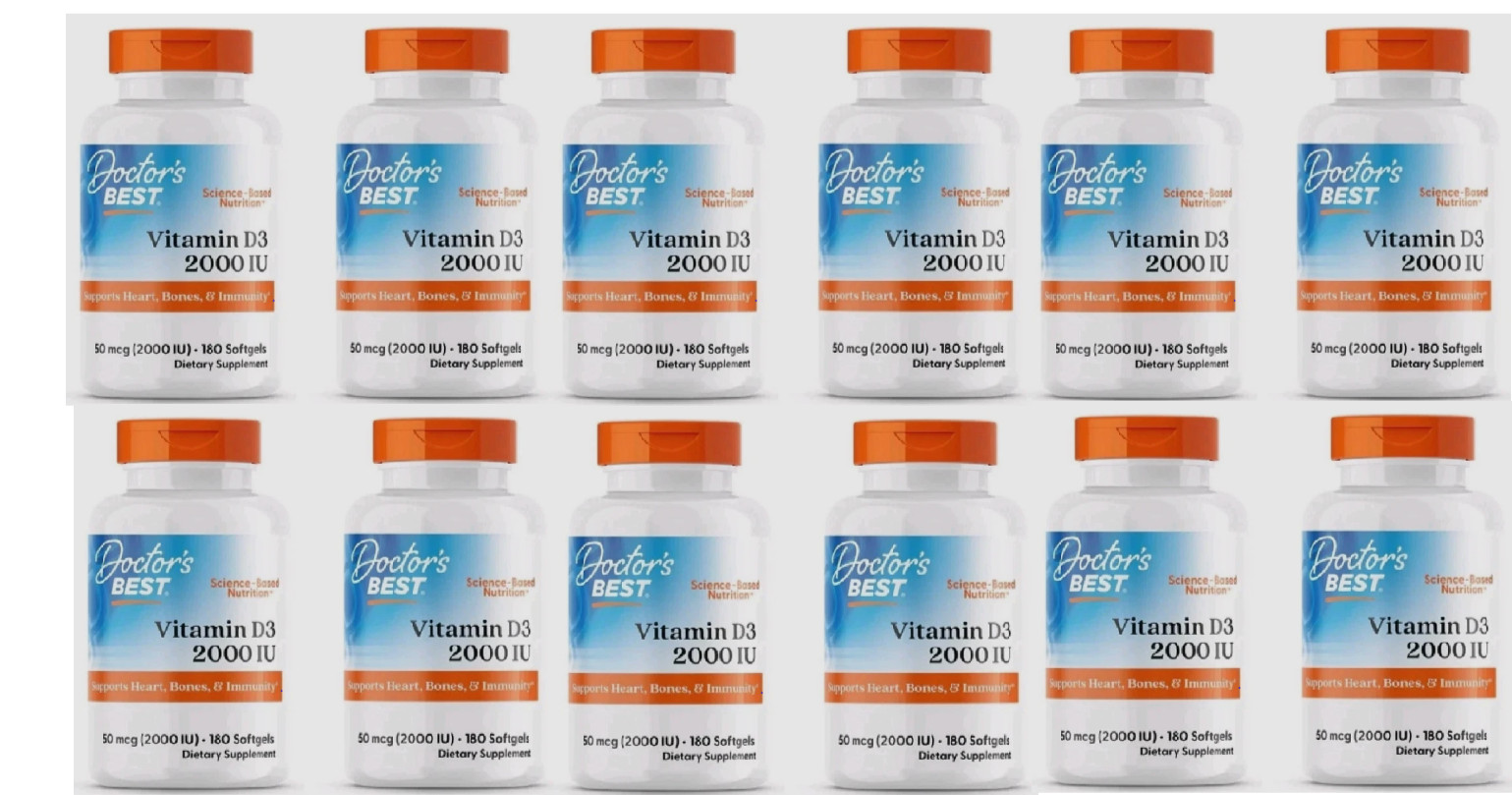 12 packs – Doctor’s Best – Vitamin D3 50 mcg (2000 IU) 180 Softgels Exp 2027