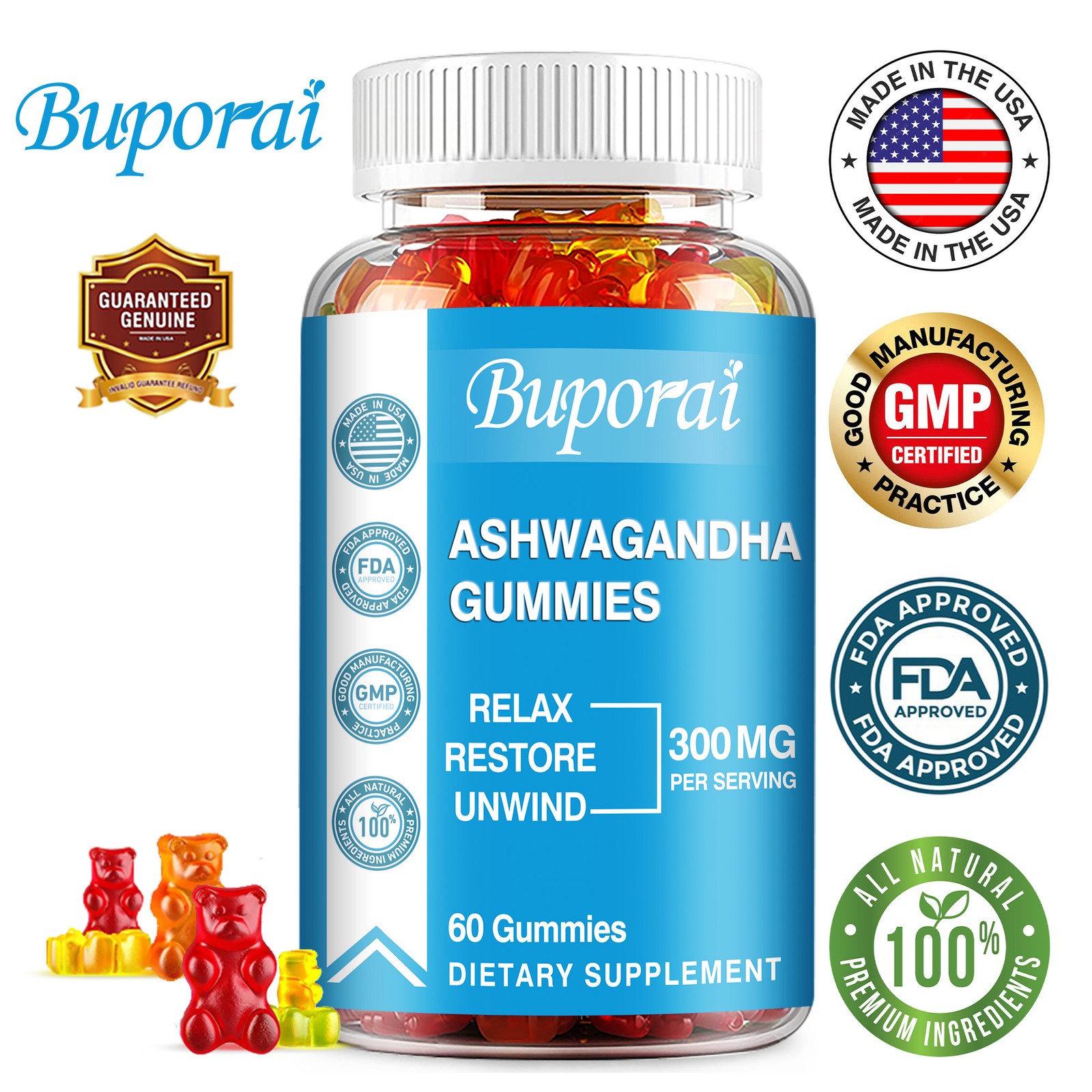 Ashwagandha Gummies – Sleep Support,  Reduces Anxiety and Stress, Calm & Relaxed