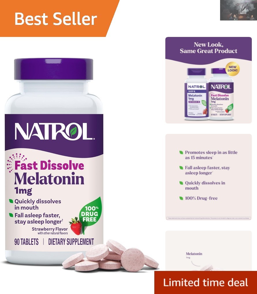 Strawberry Melatonin 1 mg Fast Dissolve – Sleep Support Tablets, 90  Count