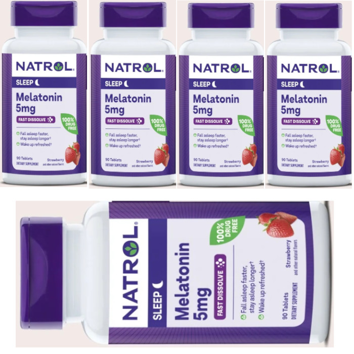 Natrol Melatonin Fast Dissolve (5 mg) Strawberry 90 Tabs Each (Pack of 5)