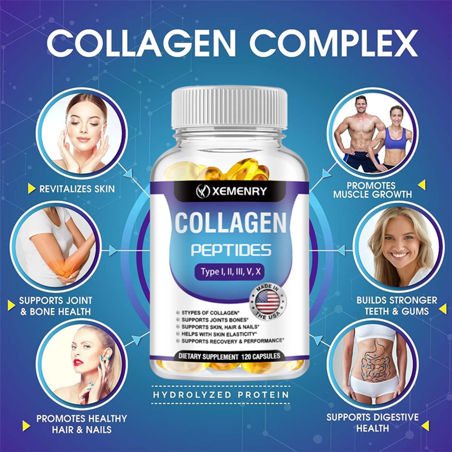 Collagen Peptides 1800mg – Type I, II, III, V, X – Premium Collagen Supplement