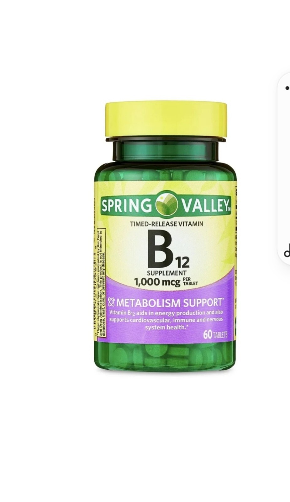 Spring Valley Timed-Release Vitamin B12 Tablets, 1,000 mcg, 60 Count