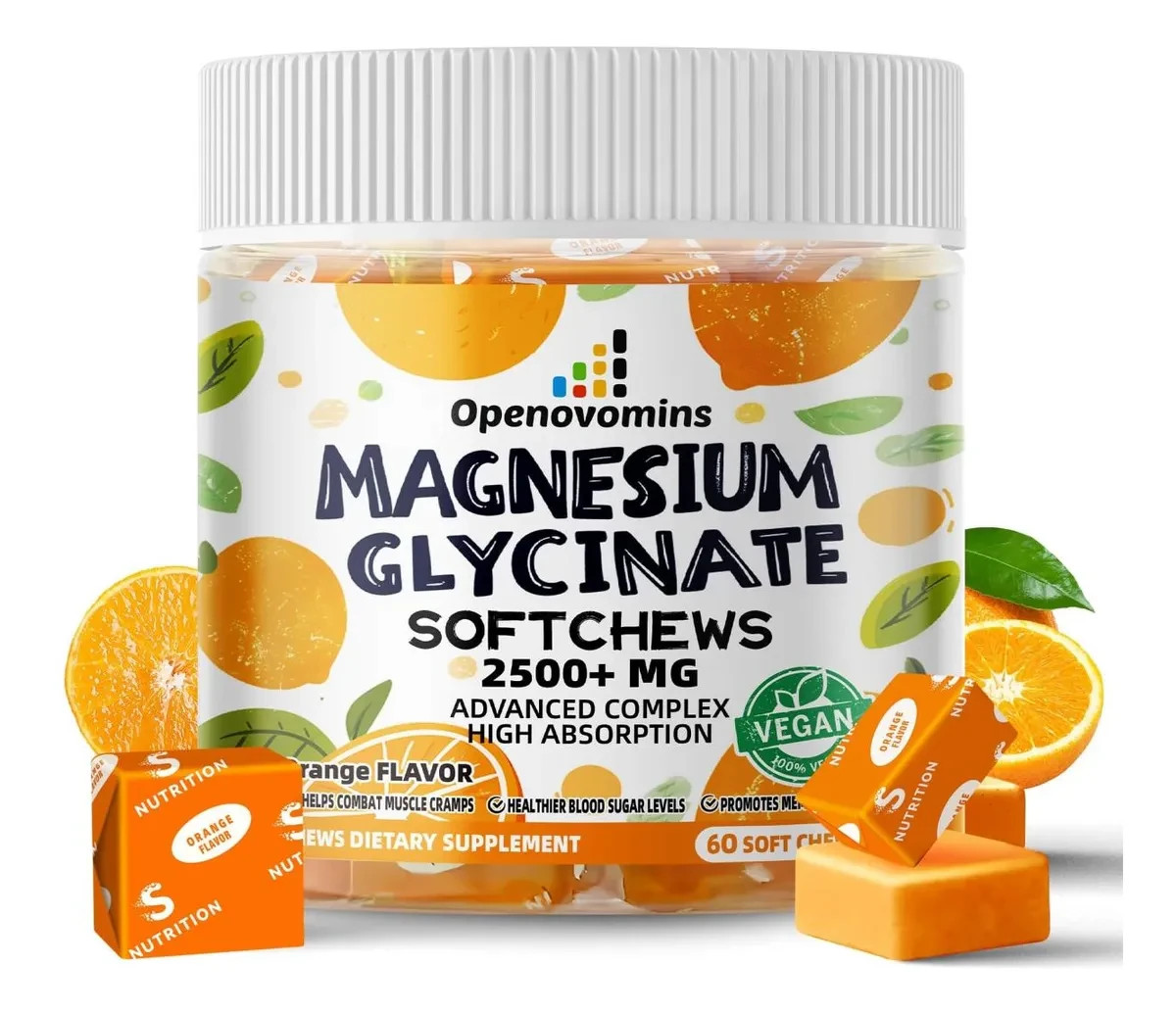 Gentle Magnesium Glycinate Chewable Tablets, Orange Flavor 2500+ MG, 60 CT