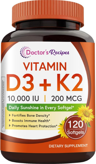 D3 & K2 Vitamin, 10,000 IU, 200 mcg per serving, 120 Capsules