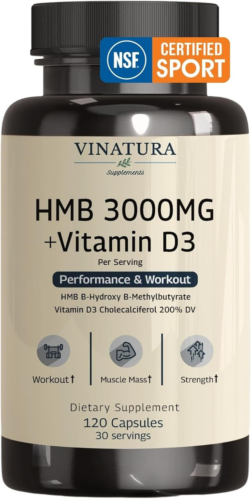 HMB 3000Mg and Vitamin D3 Supplement Capsules per Serving *USA Made & Tested* Pr