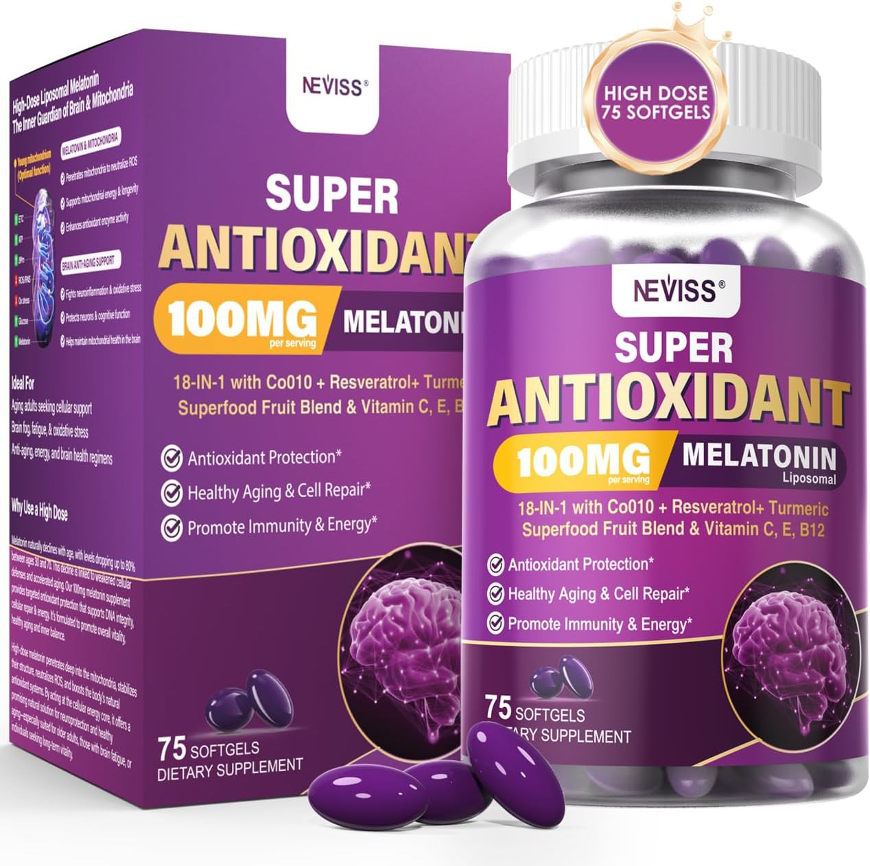 Melatonin 100Mg for Antioxidant & Cognitive Health, Ultra High Dose Melatonin wi