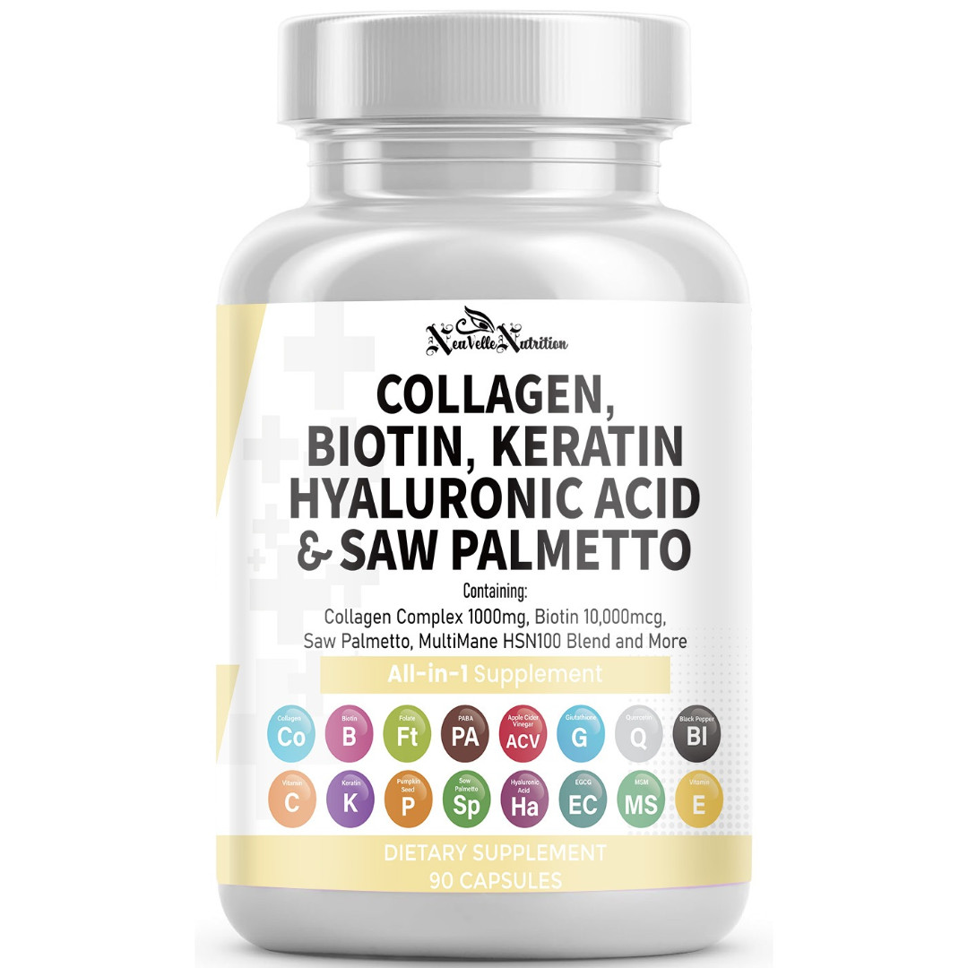 Collagen, Biotin, Keratin, Hyaluronic Acid, Saw Palmetto, Vitamin C PABA 90 CAPS