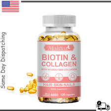 Hydrolyzed Collagen with Biotin Vitamin 4000mcg Support Skin, Hair, Nail Health