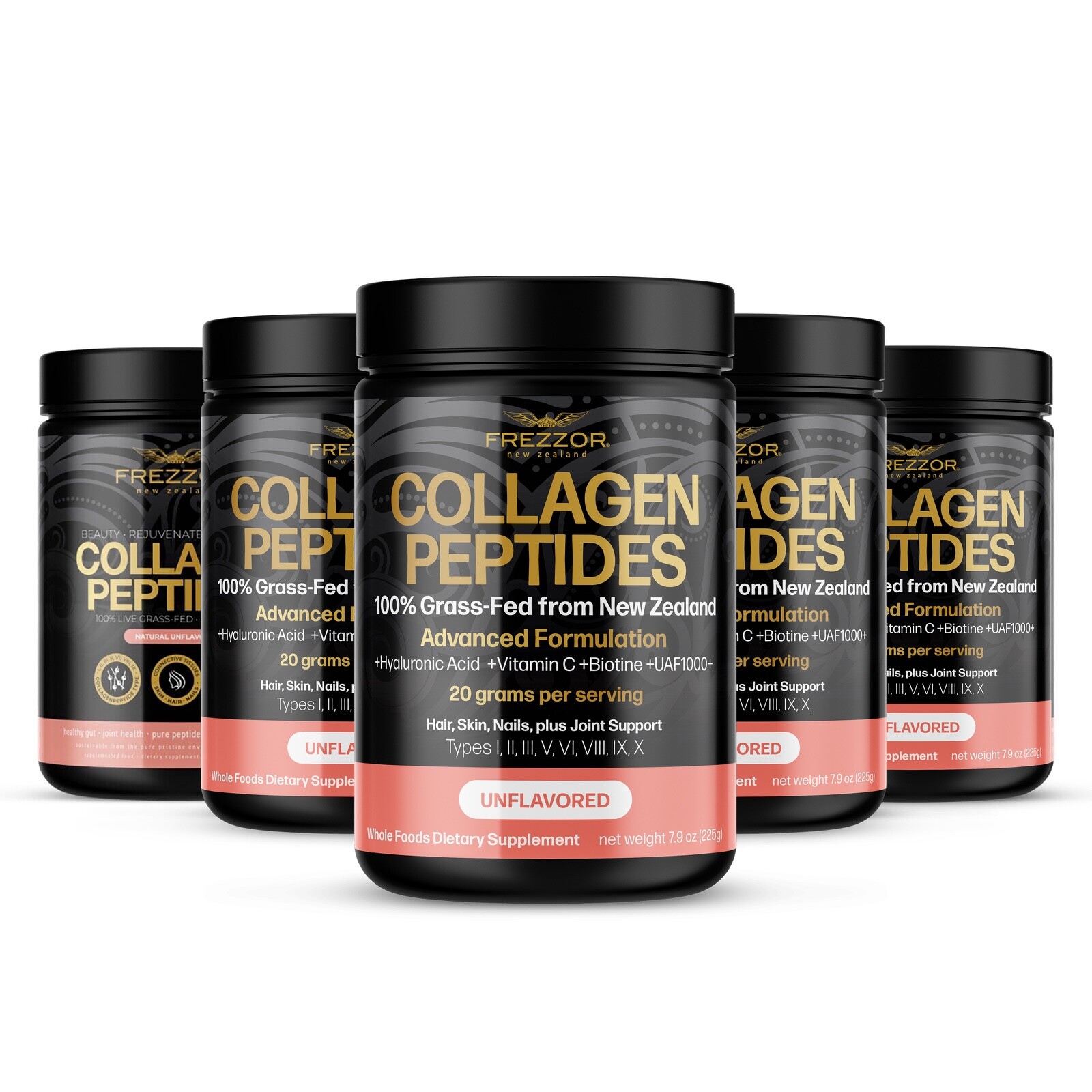 FREZZOR Collagen Peptides – 100% New Zealand Beef Bone Collagen 1125g 5 Jars