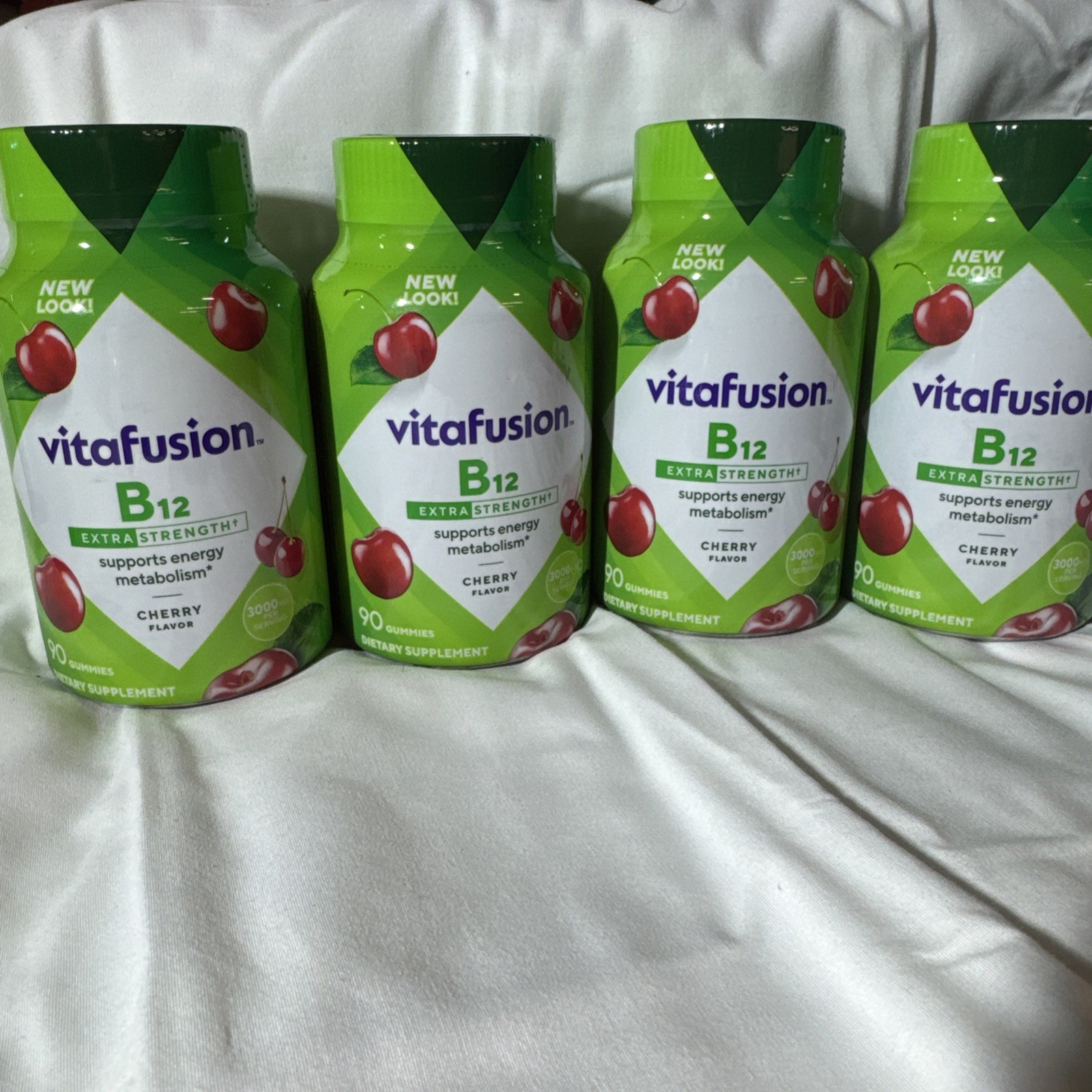 4Pk: Vitafusion Vitamin B12 Extra Strength 3000mcg 90ct ea Cherry (Exp 5/2027