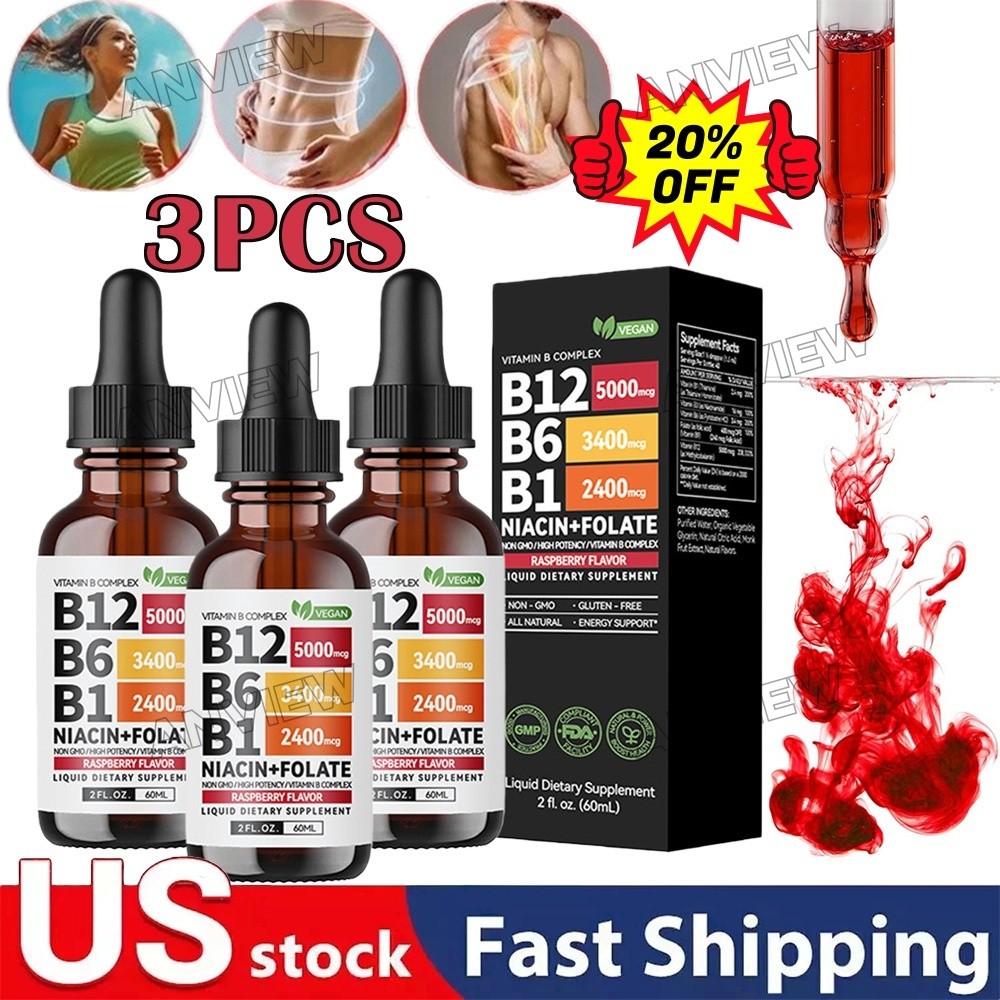 3PCS Vitamin B12 and B6 Liquid Drops, B12 Sublingual Vitamin B Complex Vitamin