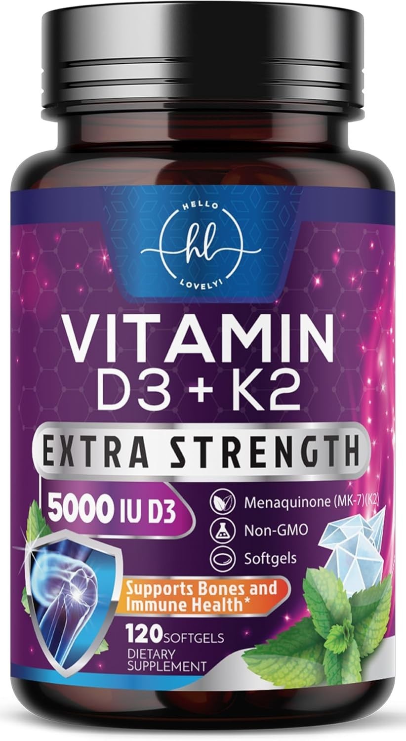 Vitamin D3 5000 IU with K2 100mcg – Complex Softgels Bone Teeth & Immune Support