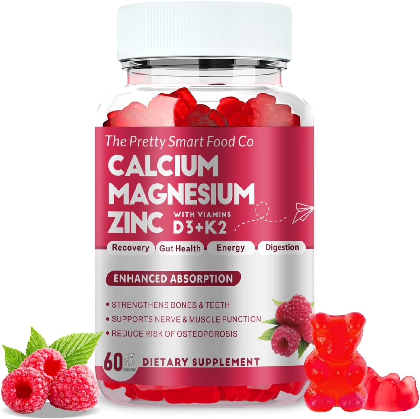Calcium Magnesium Zinc Gummies with Vitamin D3 & K2 for Bone, Muscle & Immune Su