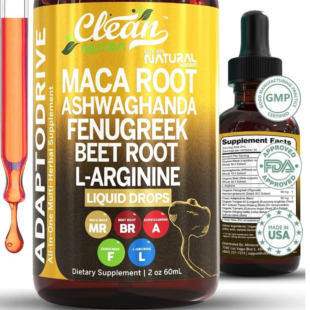 Organic Maca Root Liquid Drops Ashwagandha Fenugreek Beet Root and L-Arginine