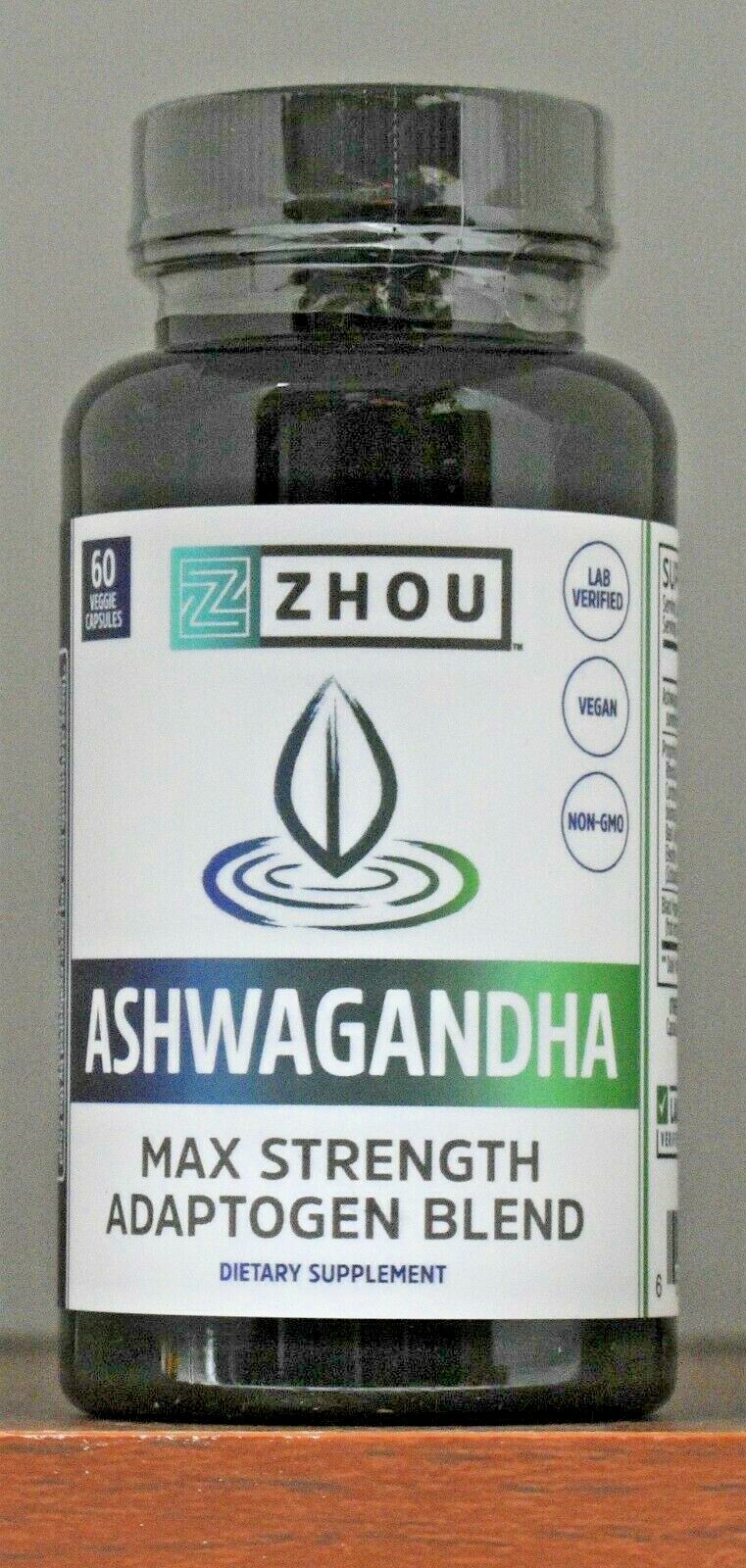 Zhou Nutrition Ashwagandha Max Strength Adaptogenic Blend Stress 60 Capsules