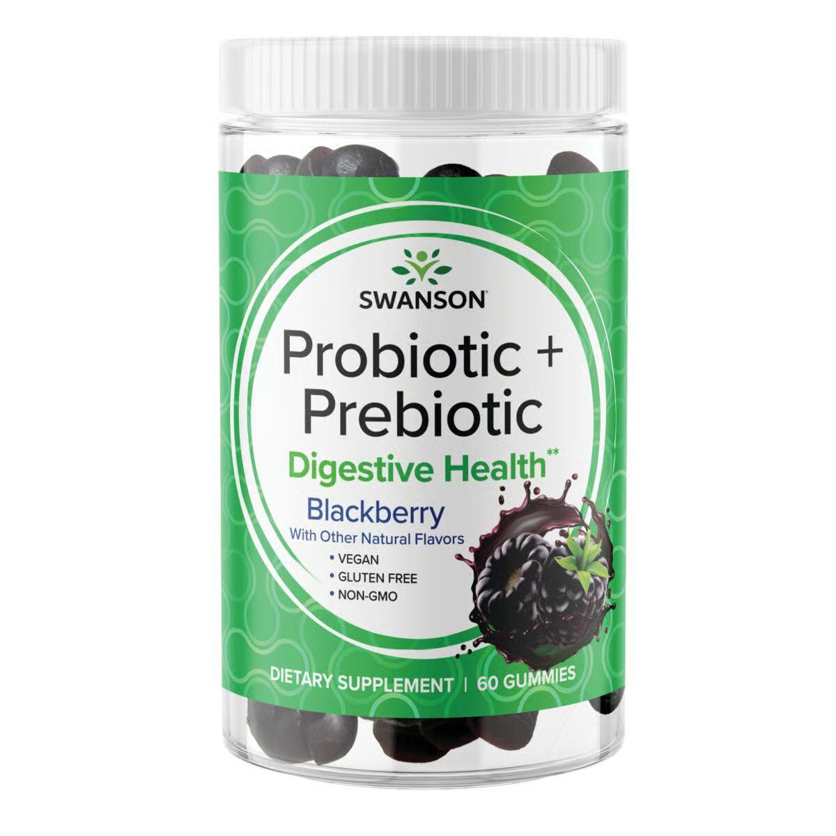 Swanson Probiotic + Prebiotic Gummies – Blackberry 1.5 Billion Cfu 60 Gummies