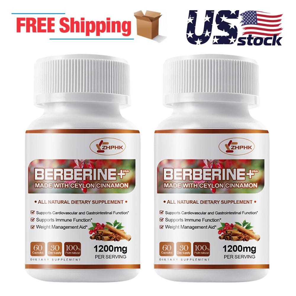 (2 Pack)Berberine with Ceylon Cinnamon 1400mg Blood Sugar Heart Health & Immune