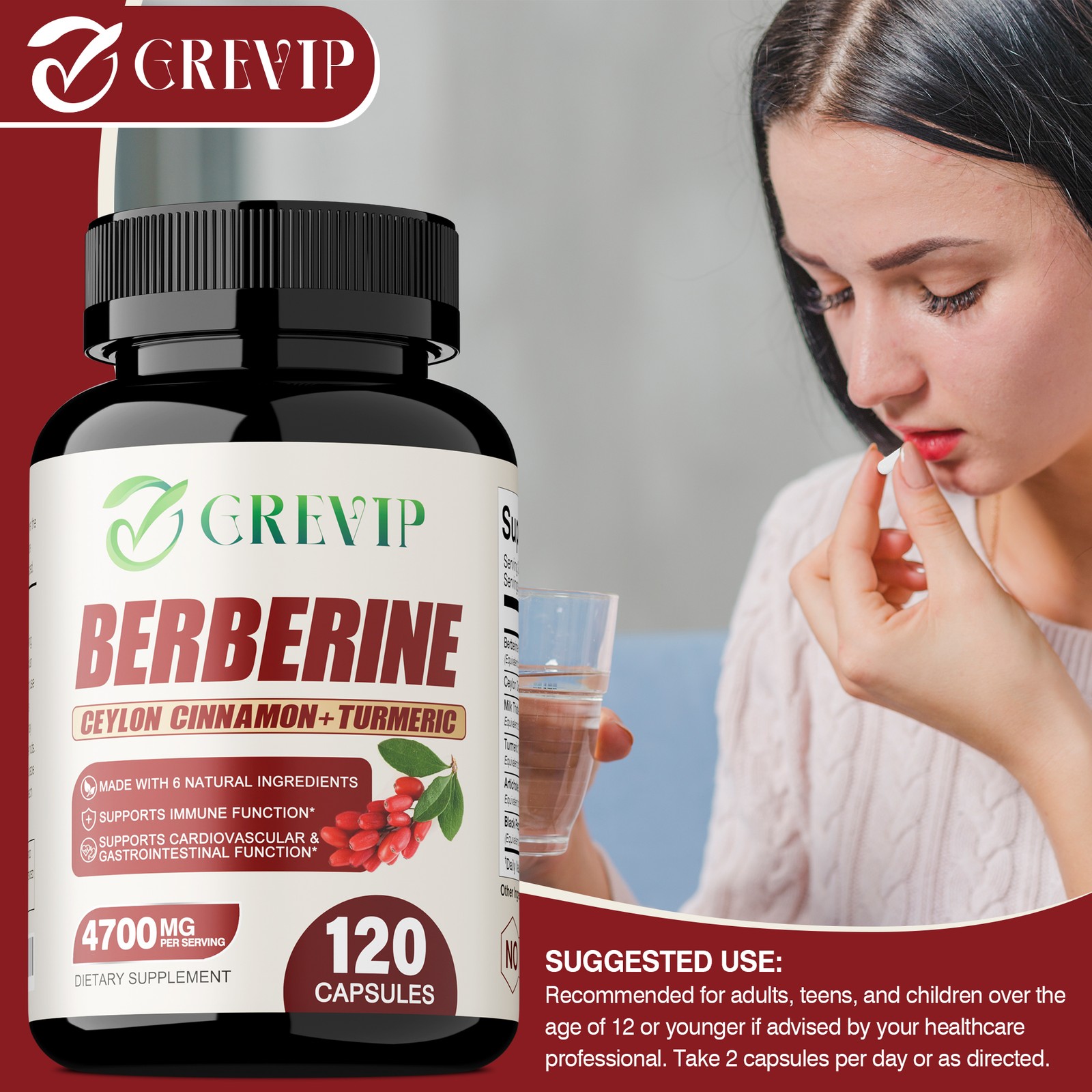 Berberine HCI 4700mg – Blood Sugar Balance & Control – Ceylon Cinnamon, Turmeric