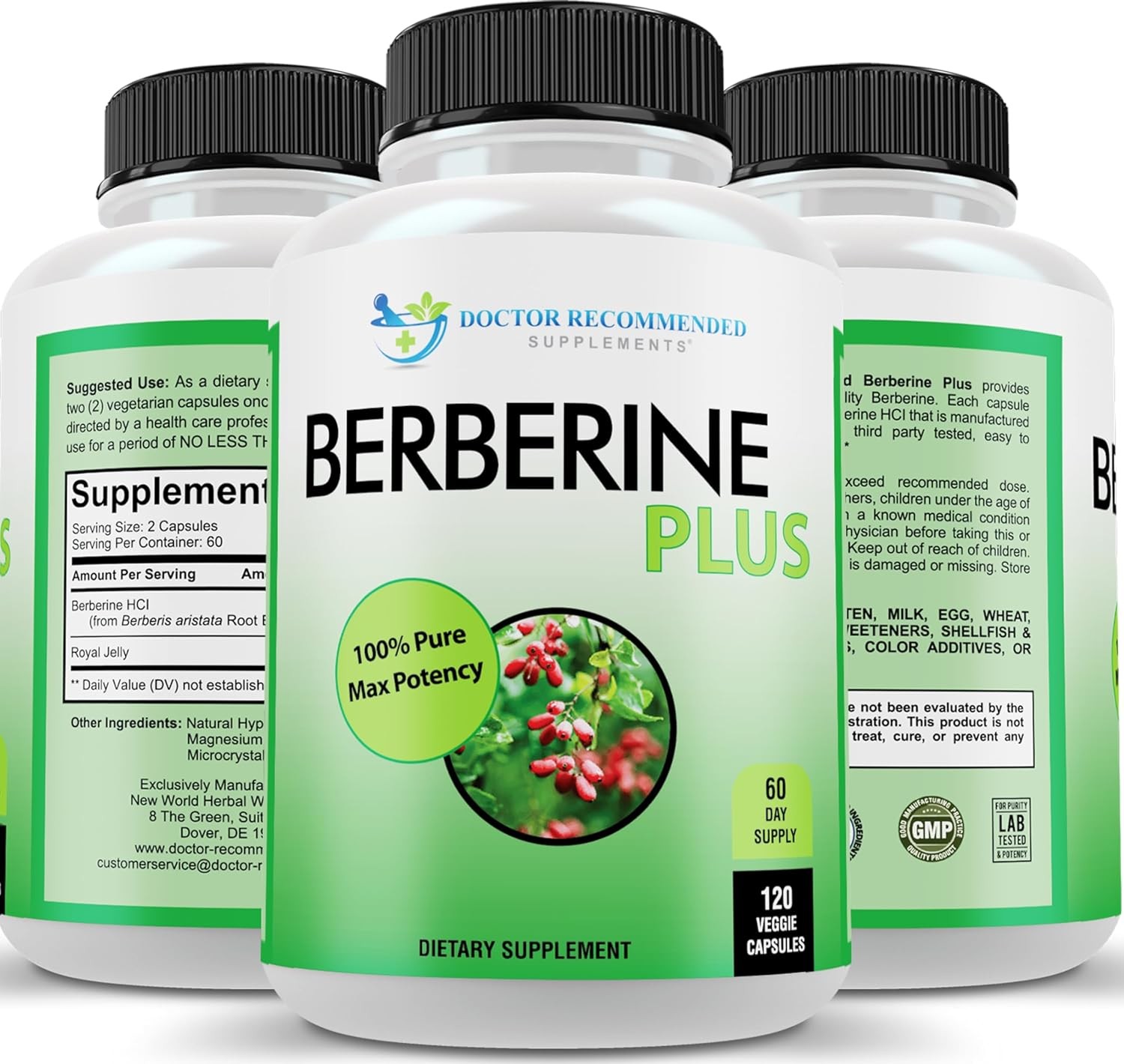 DOCTOR RECOMMENDED SUPPLEMENTS Berberine Plus 1200mg Per Serving – 120 Veggie Ca
