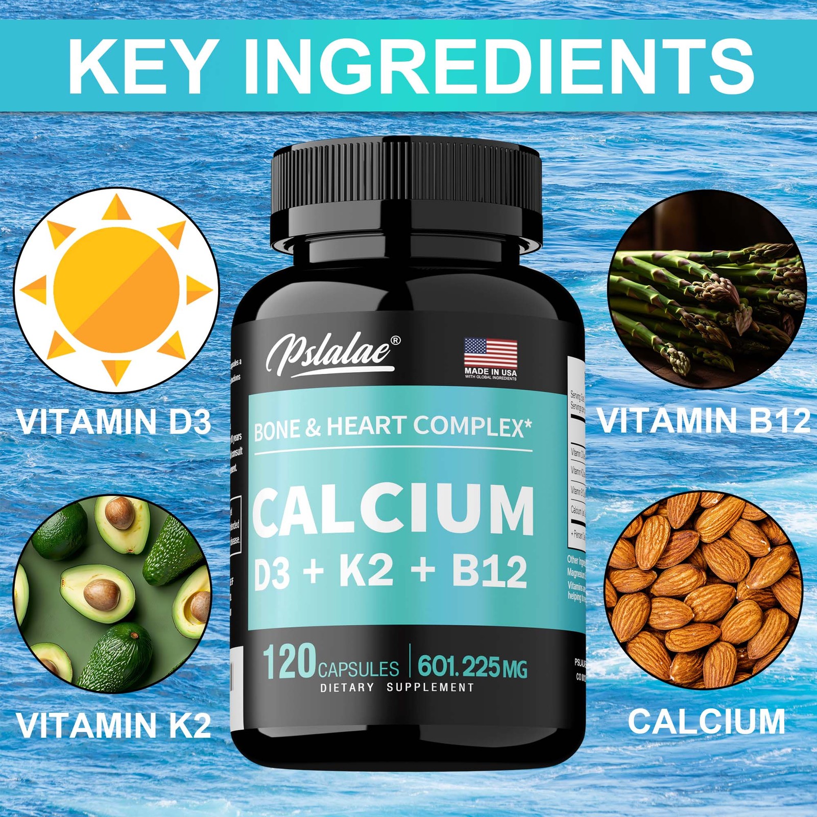 Calcium – Vitamins D3, K2 and B12 – Bone, Heart Muscle Nerve Health Support