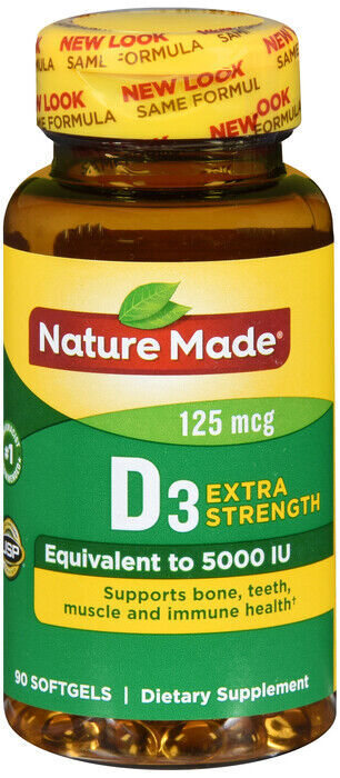 Nature Made Extra Strength Vitamin D3 5000 IU (125 mcg) Softgels 90 Count