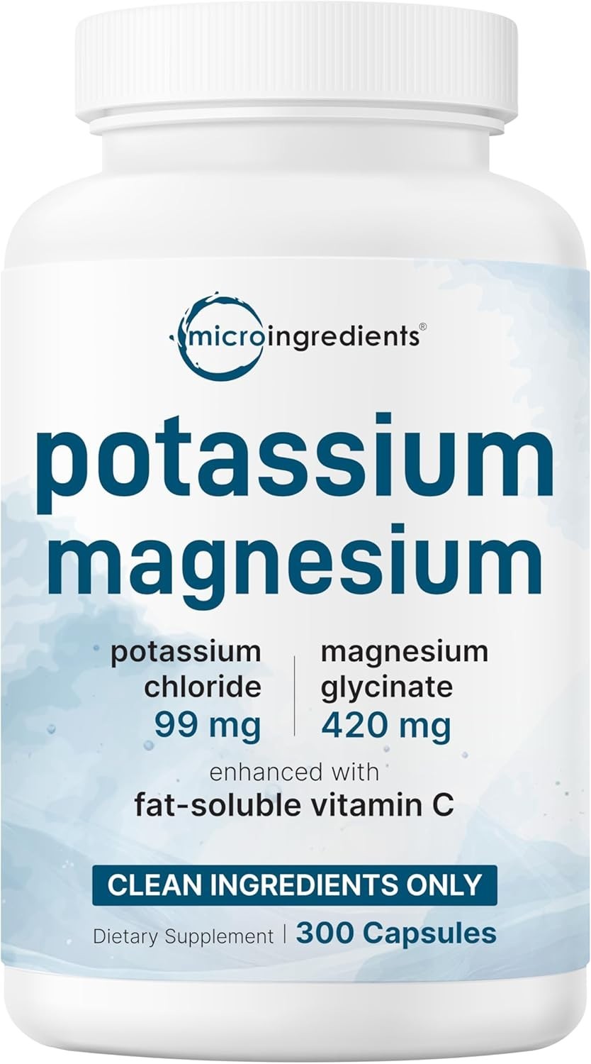 Pure Potassium Supplement with Magnesium Glycinate, 300 Capsules | Enhanced with