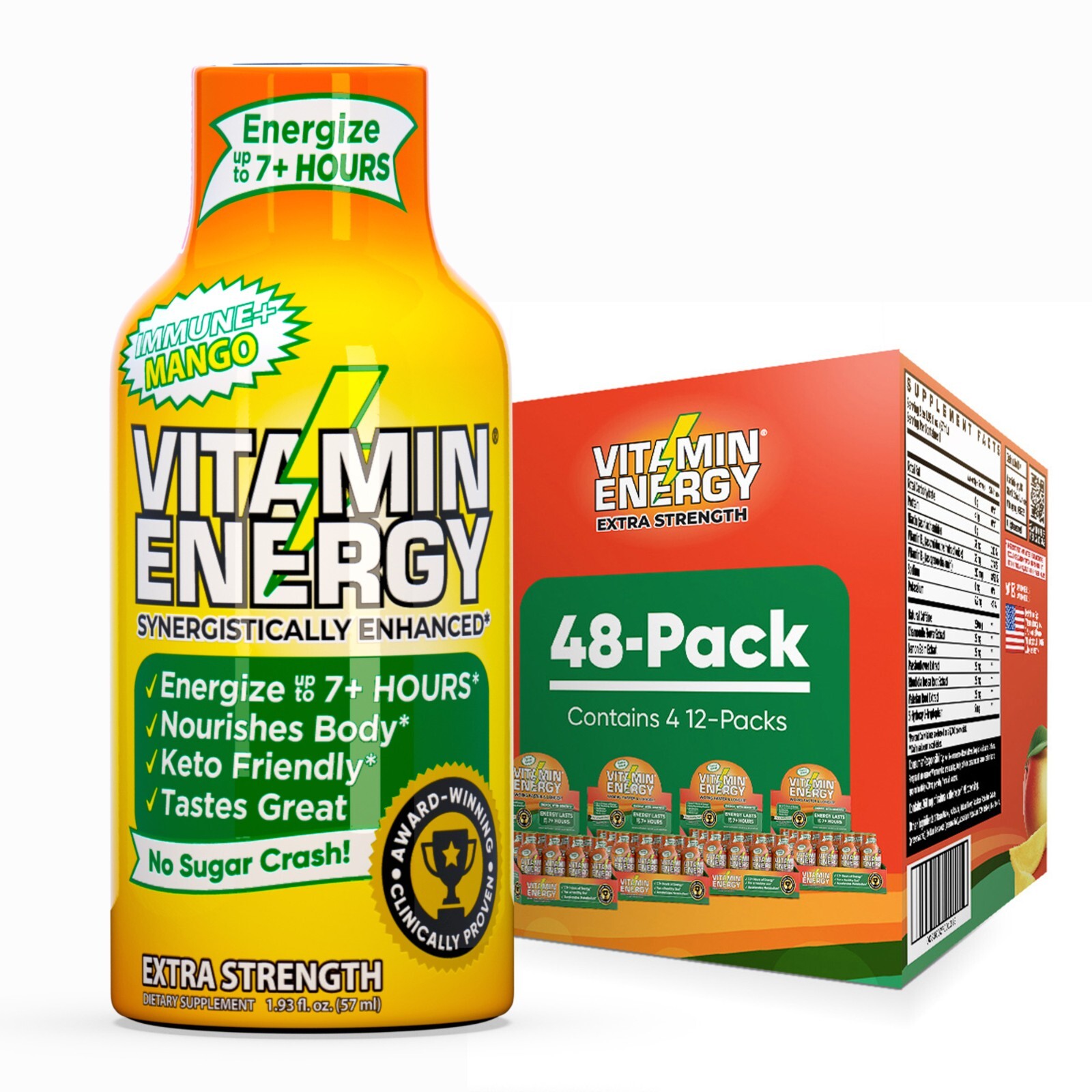 (48 Pack) Vitamin Energy® Immune+ Mango Energy Shots, Clinically Proven