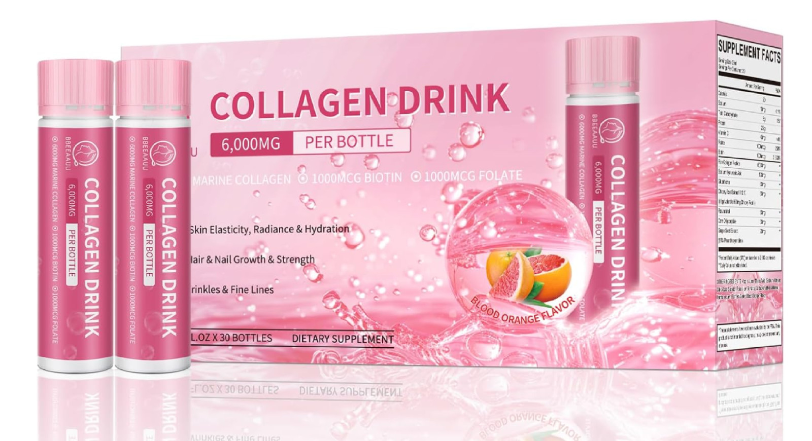 Collagen Drink with 6000 mg Marine Collagen Peptides Liquid Collagen Shots fo…