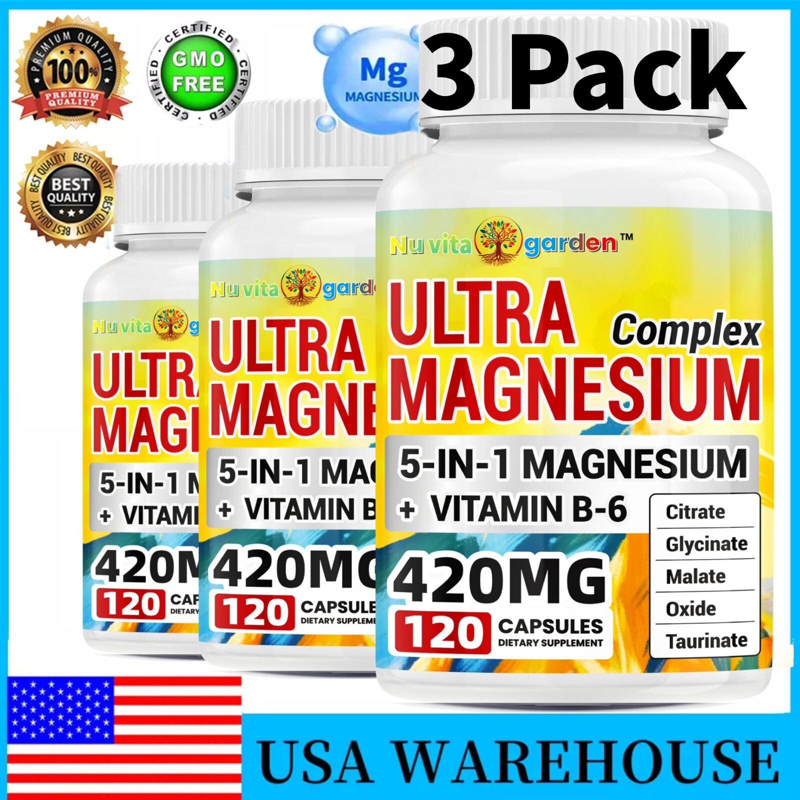 Magnesium Complex +Vitamin B6 420mg Maintains Muscle & Nerve Function 3 Pack