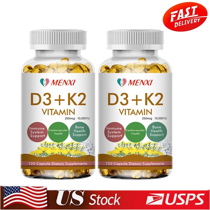 (2 Bottles) Vitamin K2 (MK7) D3 10000 IU Supplement, BioPerine Capsules, Immune